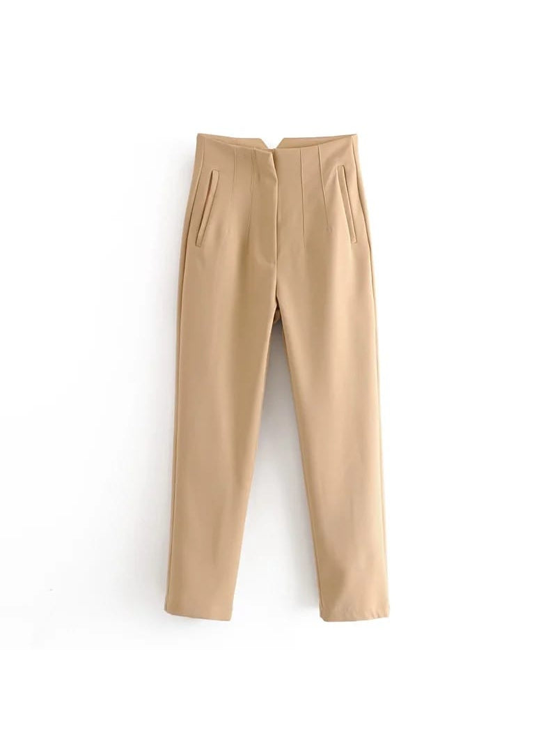 Beige/ Off White High Waist Ankle Length Pants