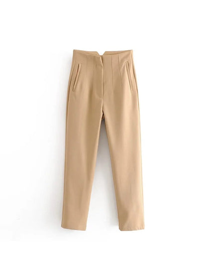 Beige/ Off White High Waist Ankle Length Pants