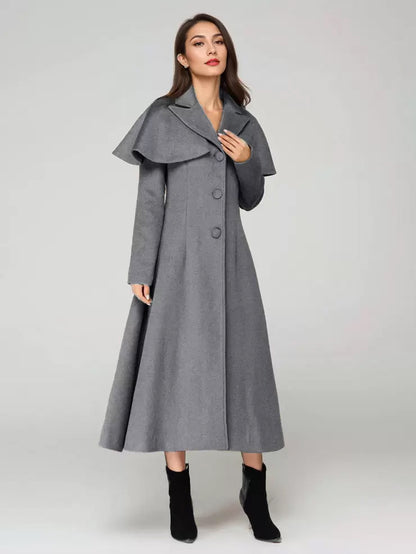 Wool Blend Coat With Cape Classic Lapel Elegant Camel Winter long Outerwear For Women 2026