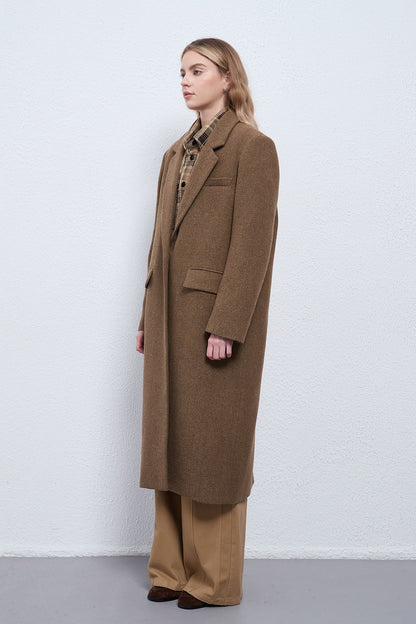 Cashmere Wool Herringbone Thick Overcoat