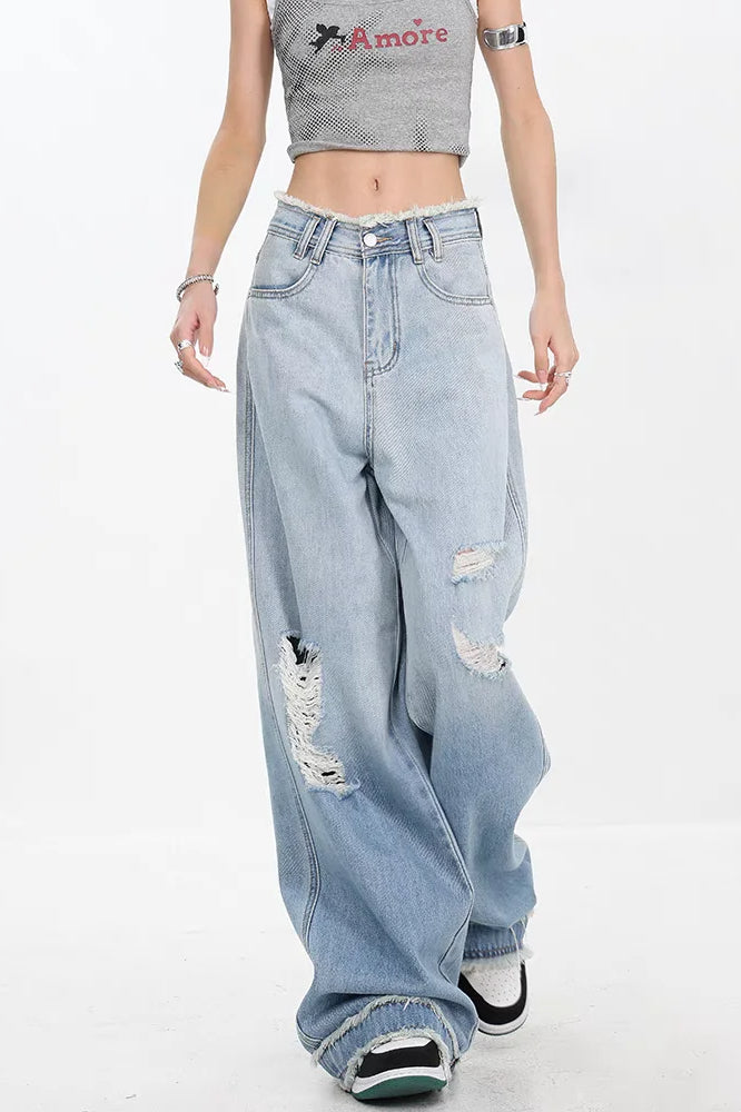 Gradient Ripped Straight Leg Jeans