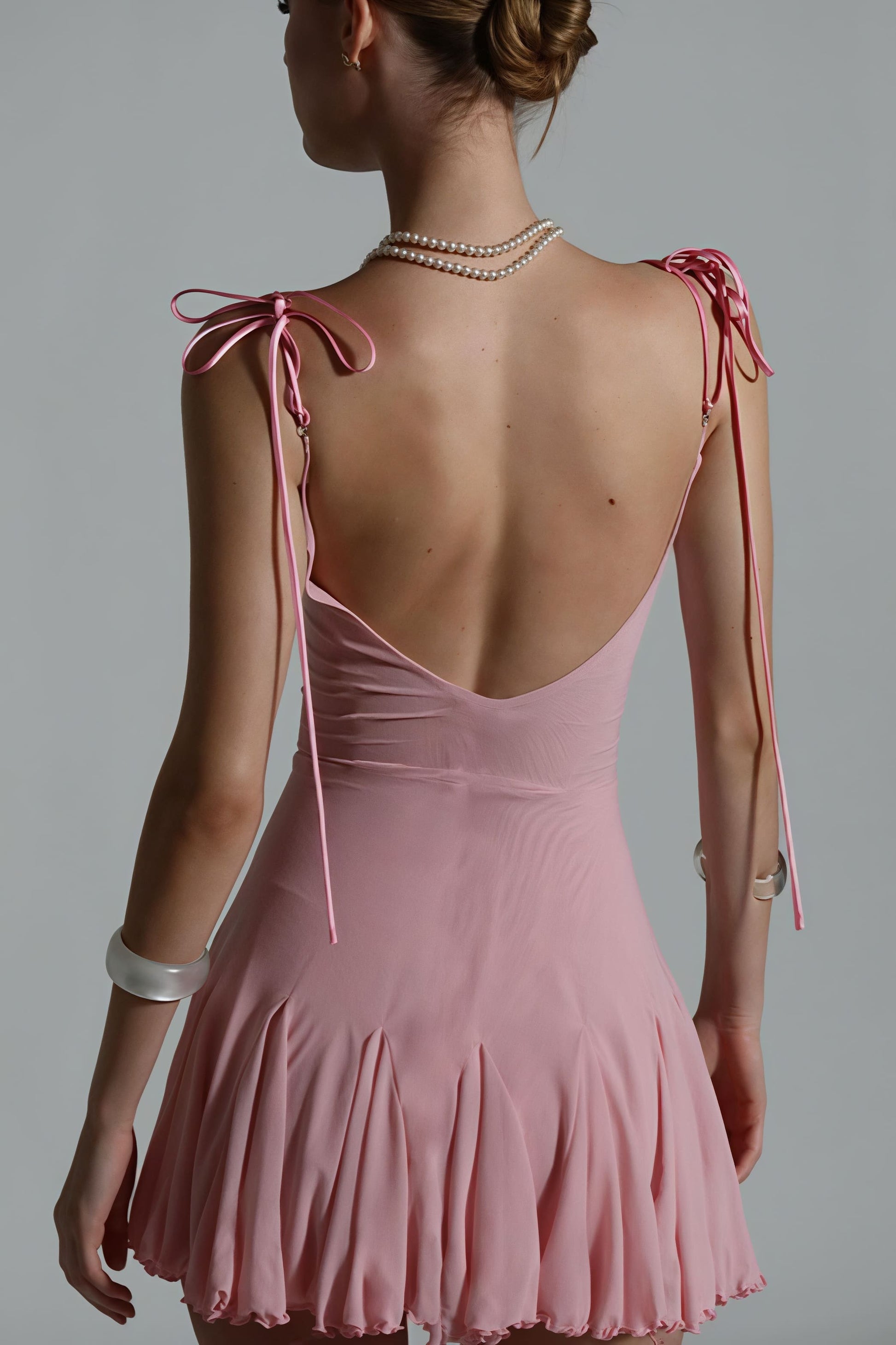 Lace Trim Bustier Tie Strap Lettuce Hem Cami Mini Dress
