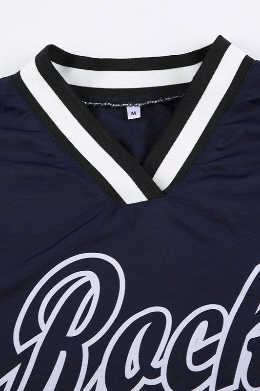 Loose Fit Sports Knit V Neck Sweatshirt