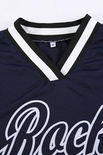 Loose Fit Sports Knit V Neck Sweatshirt