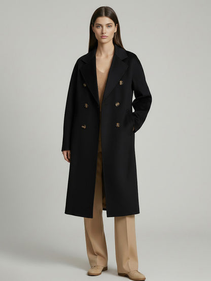 Wool Cashmere Blend Vintage A-line Coat With Classic Lapel And Belt For Women 2026