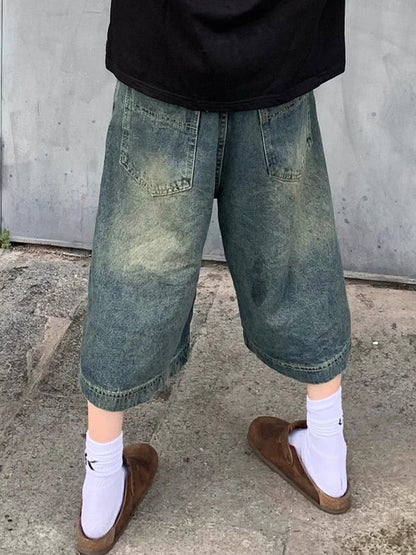 Blue American Vintage Washed Aged Denim Shorts