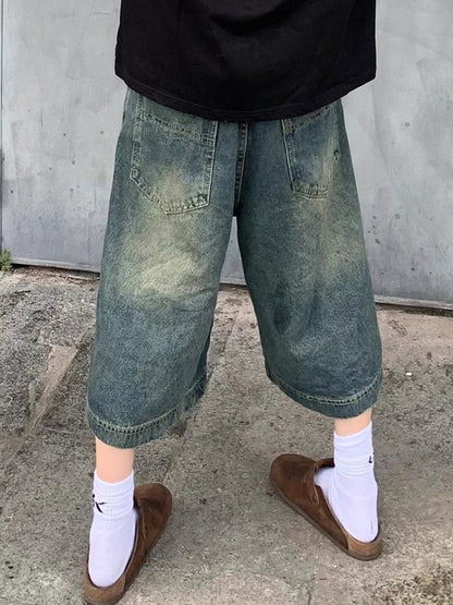 American Vintage Washed Aged Denim Shorts