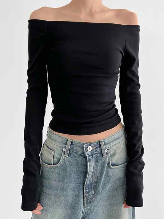 Classic Black Off Shoulder Long Sleeve Top
