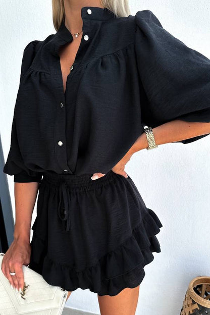 Casual Fashion Cotton and Linen Shirt and Short Skirt Set