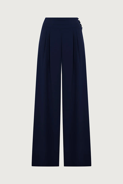 Cleo One Shoulder Irregular Balloon Sleeve Top and High Rise Pleated Button Waist Pocket Loose Pants Set