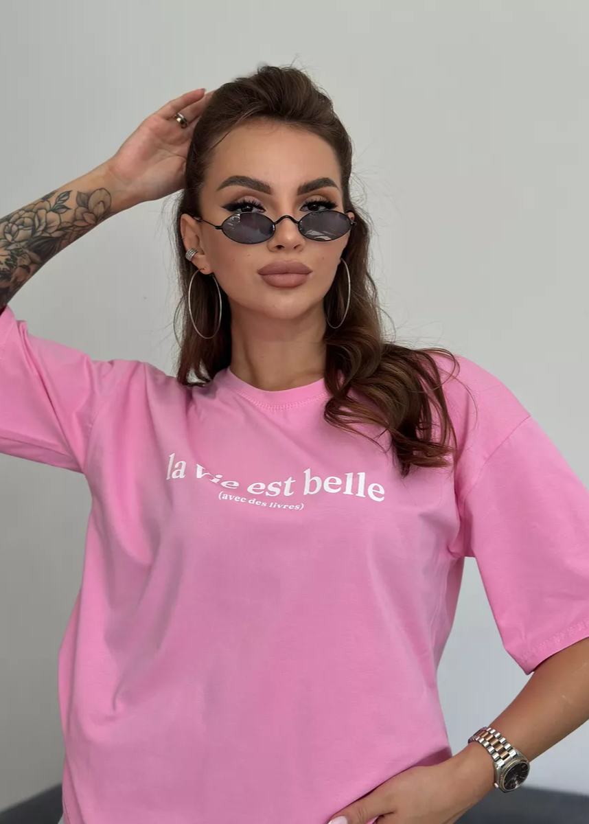 Belle Vie - Oversized Cotton Tee in Pink