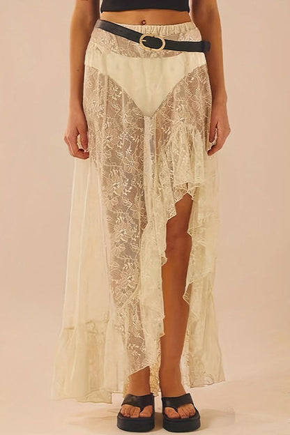 Lace Patchwork Asymmetrical Midi Skirt