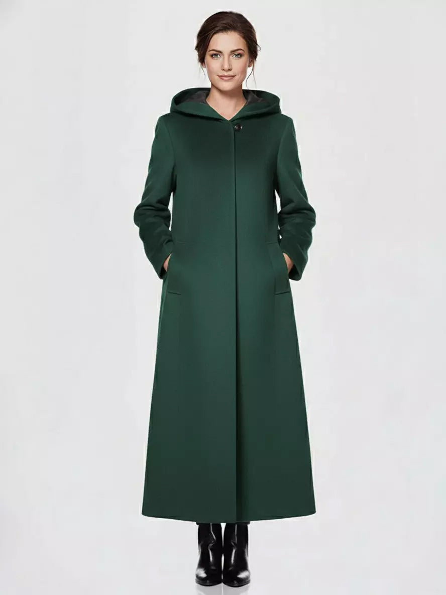 Women Wrap Coat Hooded Warmth Full Length Winter Maxi Wool Blend Coat 2026