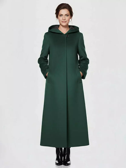 Women Wrap Coat Hooded Warmth Full Length Winter Maxi Wool Blend Coat 2026