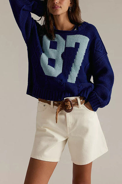 Fashionable Digital Jacquard Loose Long-sleeved Knit Sweater