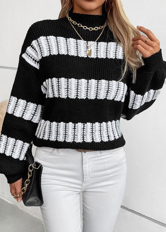 Chic Striped Half Turtleneck Sweater