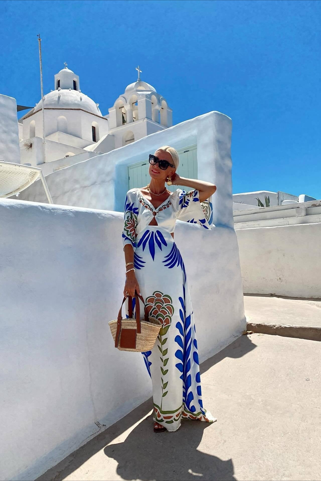 Vacation Floral Print Backless Slim Maxi Dress