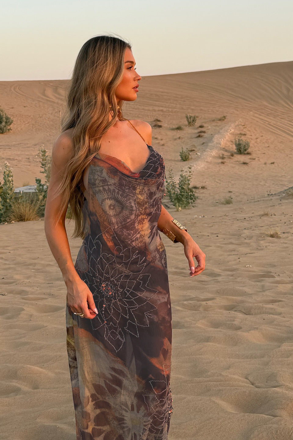 Vacation Style Printed Backless Maxi Dress