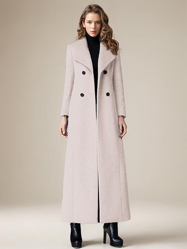 Woolen Coat For Women Turndown Collar Double-breasted Full Length Retro Wrap Coat Winter Outerwear 2026