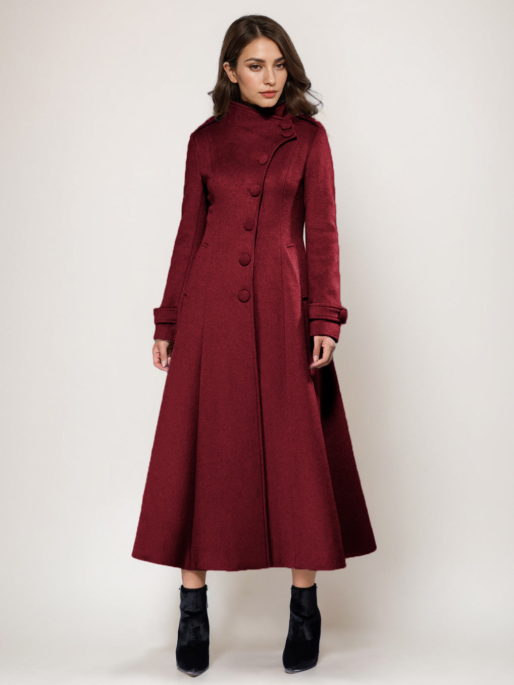 Wool Blend Long Coat A-line Flared Stand Collar Elegant Gray Vintage Winter Outerwear For Women 2026