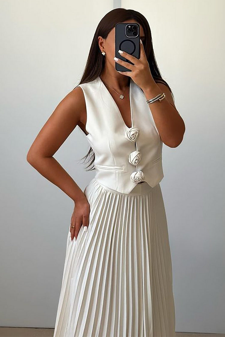 Madeline Rosette Pleated Skirt Set