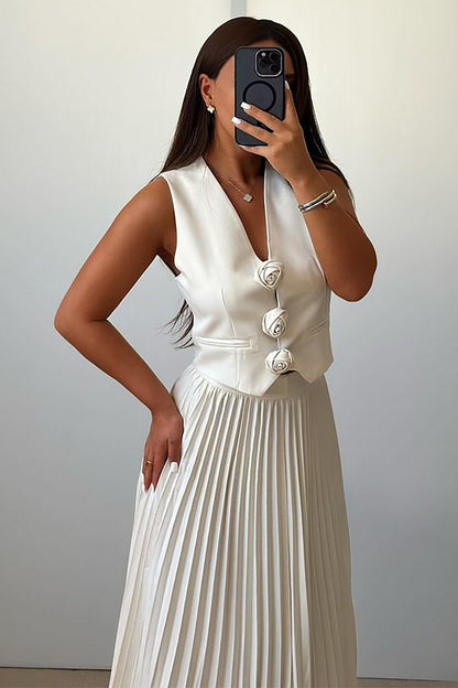 Madeline Rosette Pleated Skirt Set