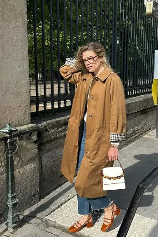 Collared Buttoned Trench Cargo Overcoat