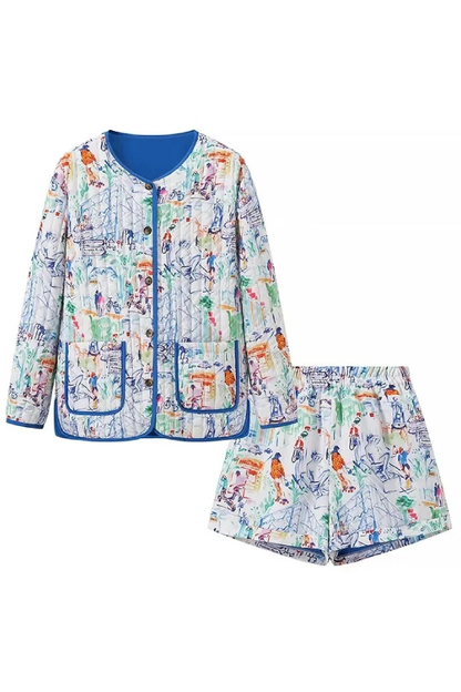 Graffiti Print Cotton Shorts Set