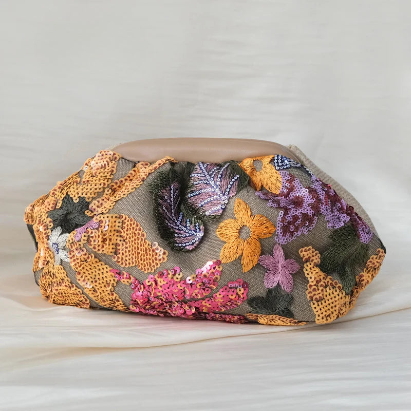 Embroidery Sequin Floral Clutch Wristlet