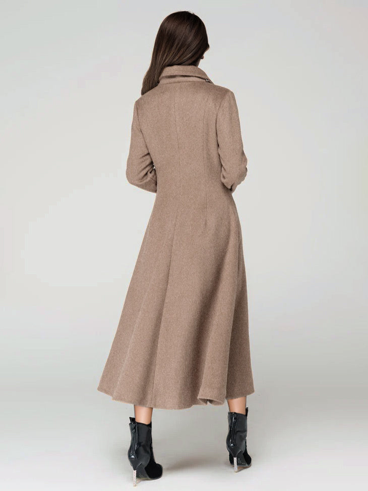 Wool Blend Coat With Cape Classic Lapel Elegant Camel Winter long Outerwear For Women 2026