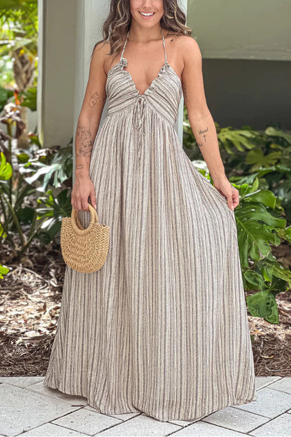 TAUPE PRINTED MAXI DRESS WITH OPEN BACK