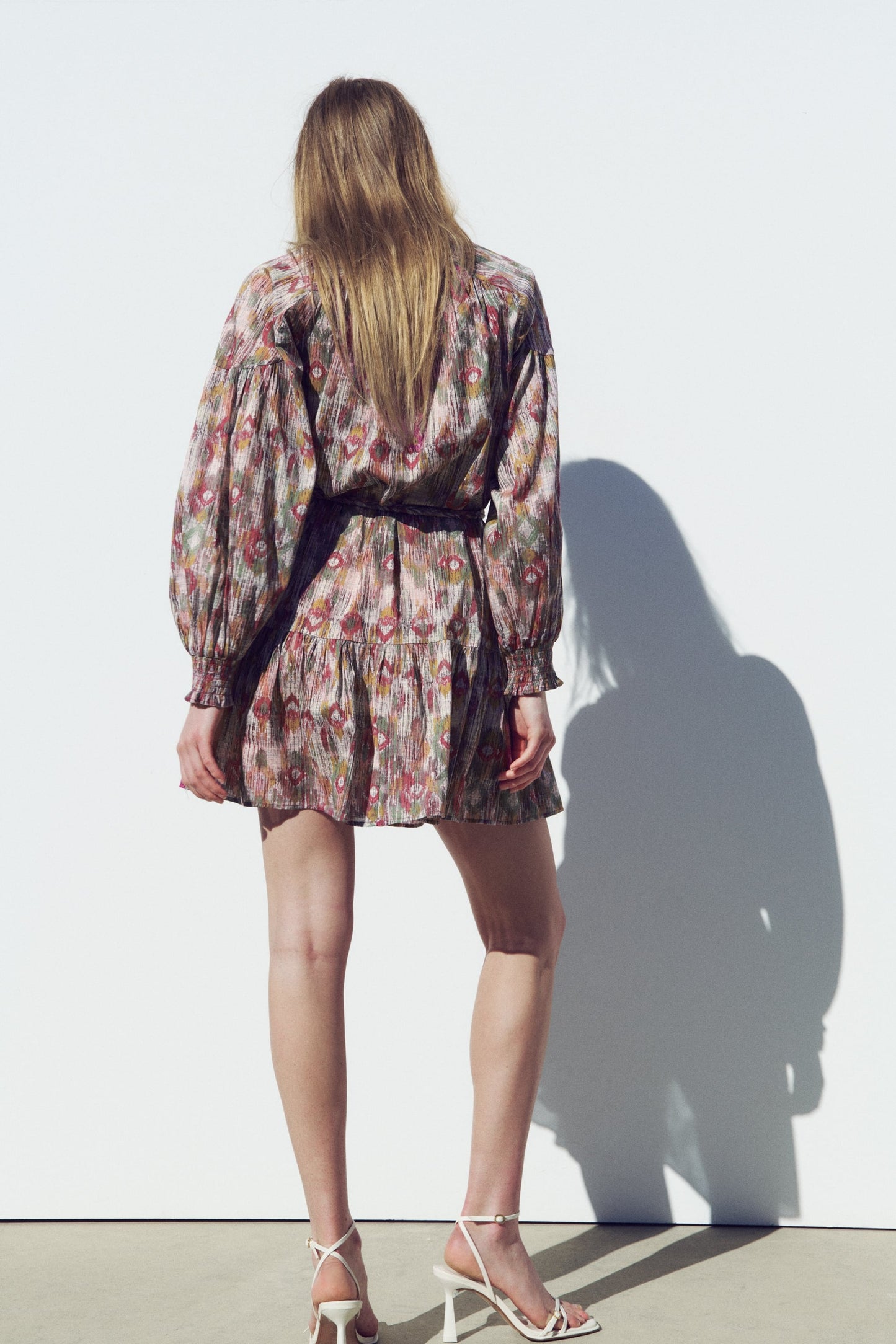 Floral Puff Long Sleeve Ruffle Hem Mini Dress