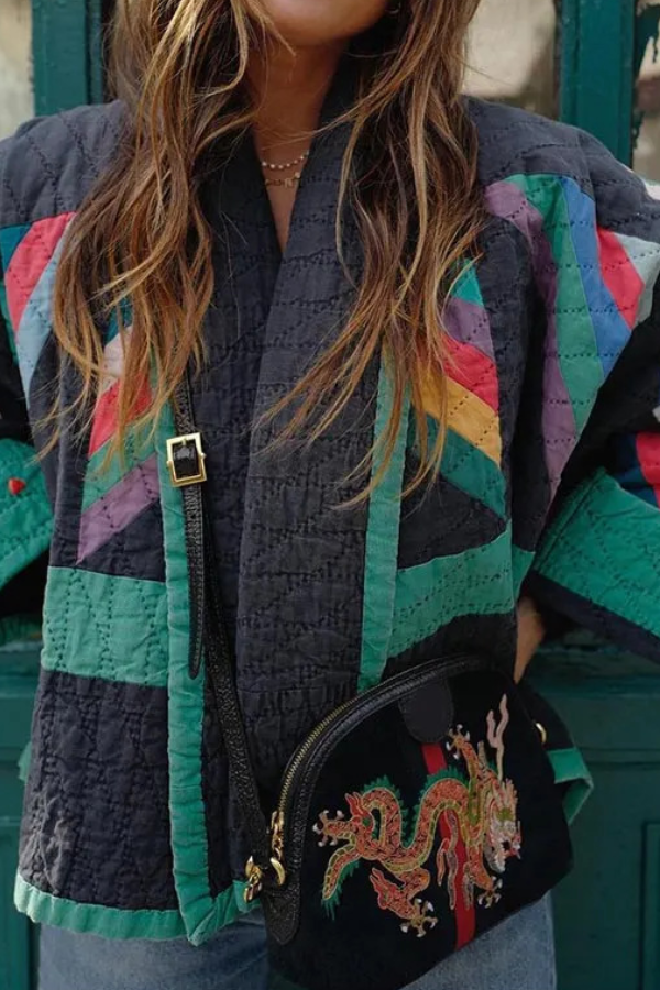 Fashion Printed Patchwork Cotton Cardigan Jacket