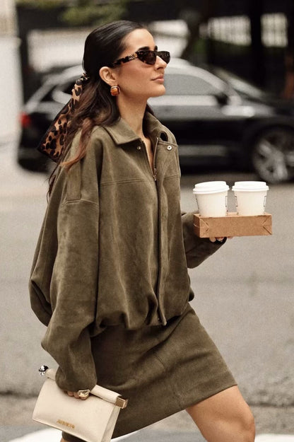 Sueded Texture Bomber Jacket