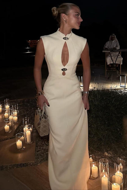 Asymmetrical Cutout Metal Trim Ruched Elegant Maxi Dress