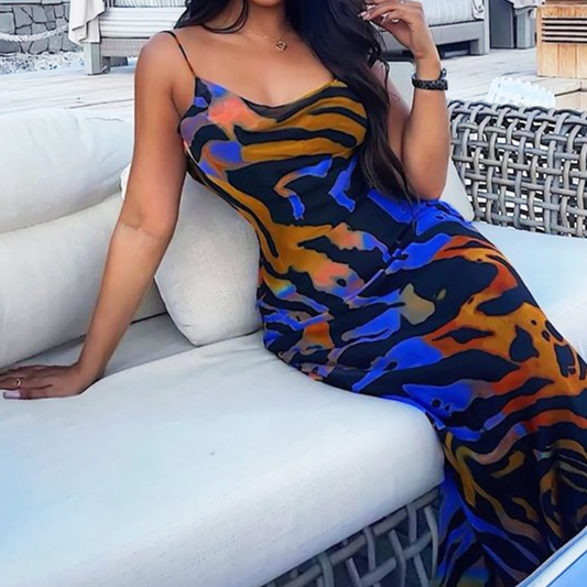 Cowl neck contrast cami maxi dress