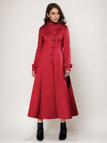 Wool Blend Long Coat A-line Flared Stand Collar Elegant Gray Vintage Winter Outerwear For Women 2026