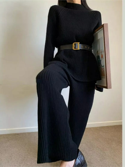 Stripe Soft Knit Turtle Neck Coord Set