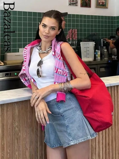 Short Denim Pleated Skirt