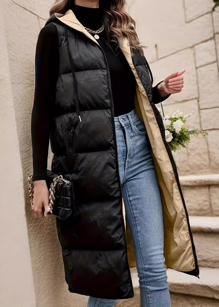 Quilted Hooded Longline Puffer Vest