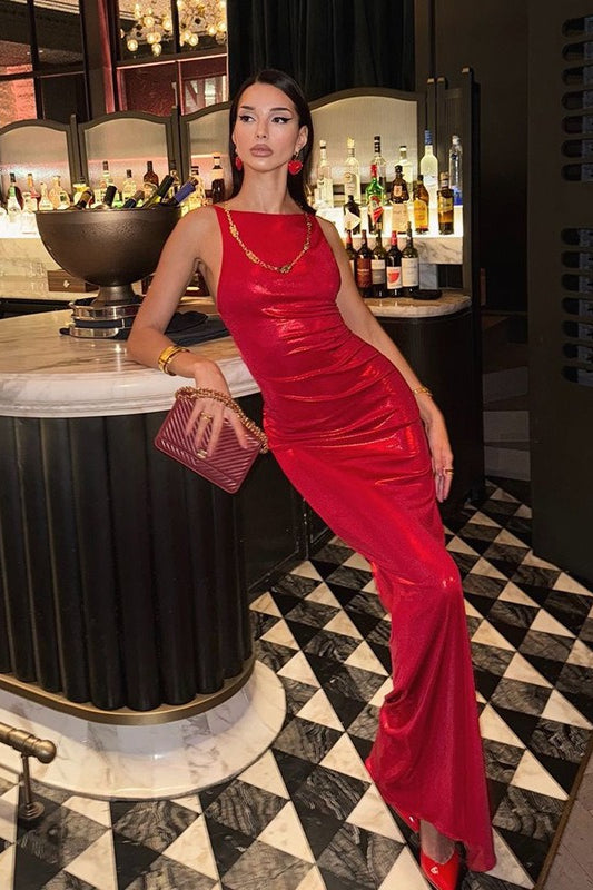 Elegant Red Slim Fit Maxi Dress