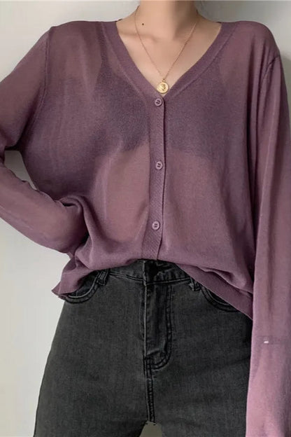 V-Neck Lightweight Knit Cardigan