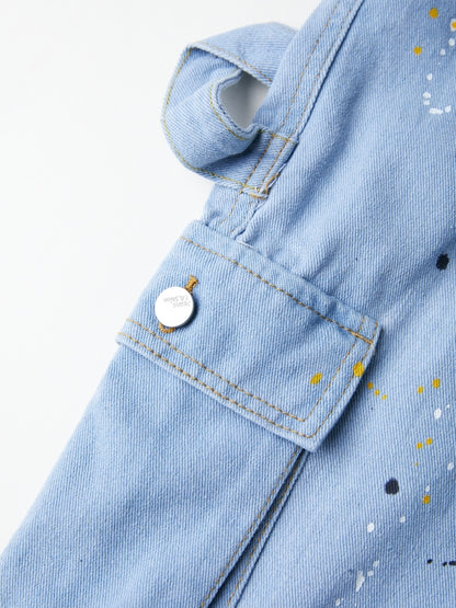Vintage Big Pocket Splash Ink Print Overalls