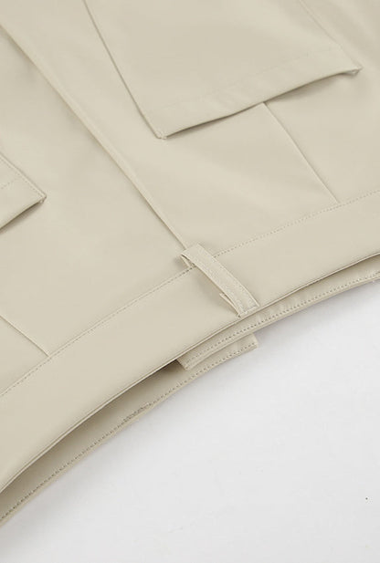 Khaki PU Leather High Waist Split Midi Skirt