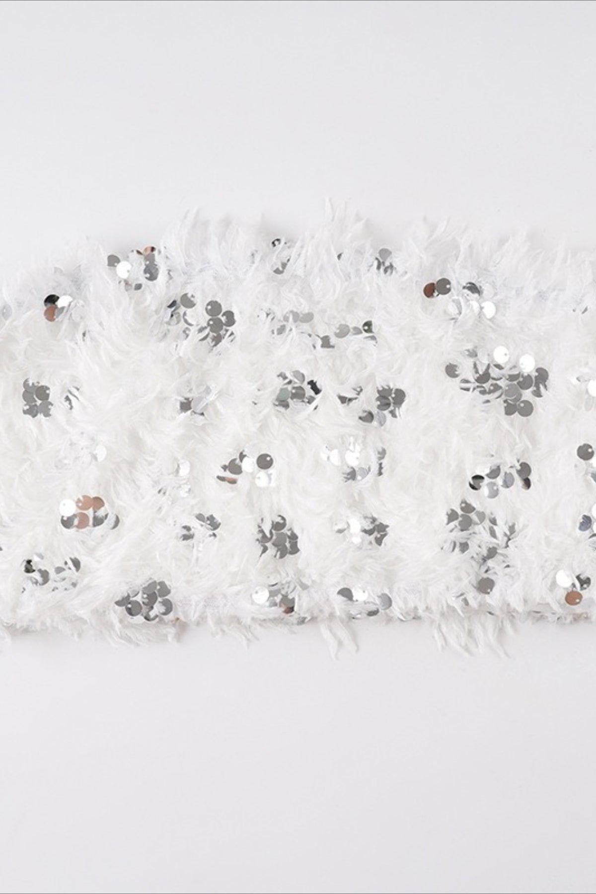 White Sequin Faux Fur Bustier Crop Top