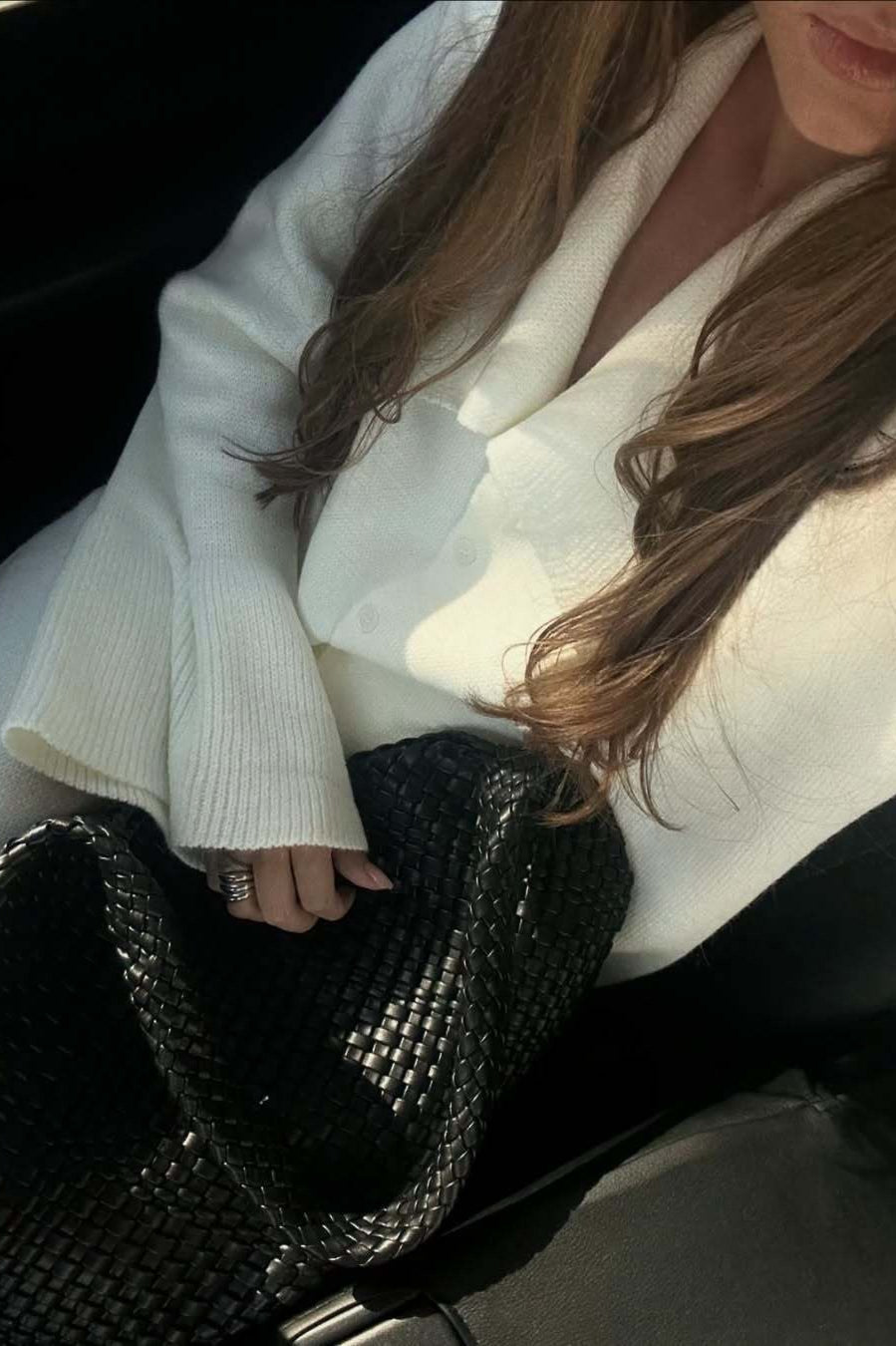 Bell-Sleeve Pink Polo Collar Cardigan Straight Skirt Two Piece Set