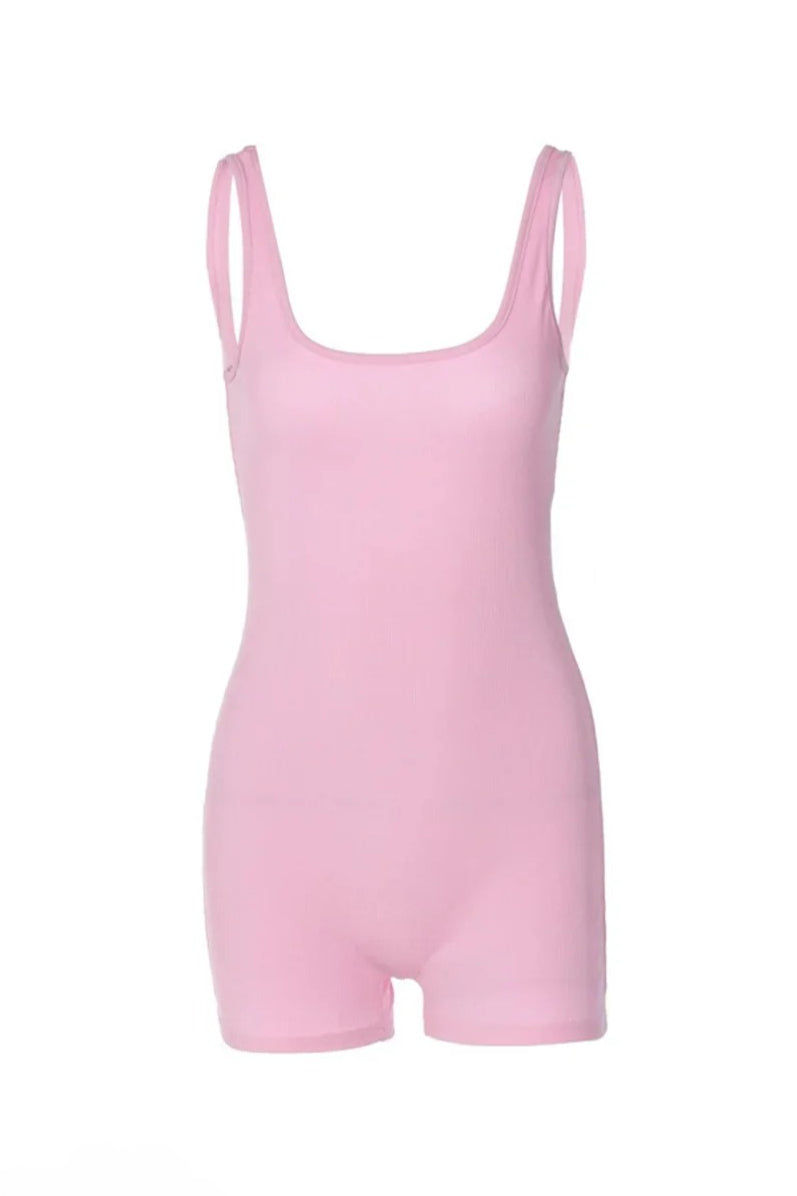 Pink Crisscross Back Rompers with Scoop Neck
