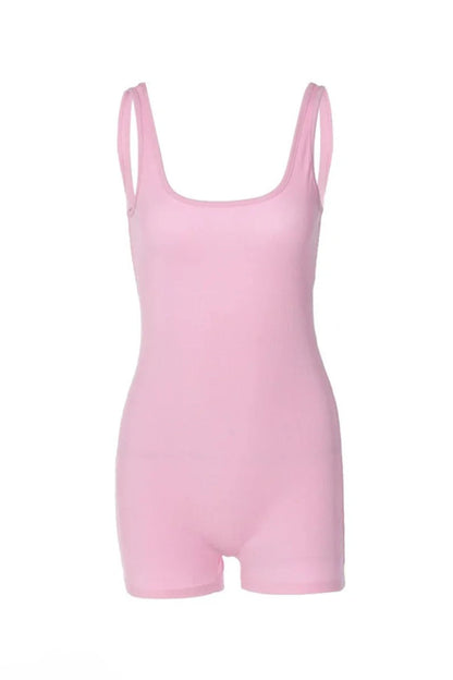 Pink Crisscross Back Rompers with Scoop Neck