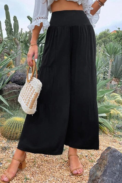 women's casual wide leg cotton and linen high waist trousers