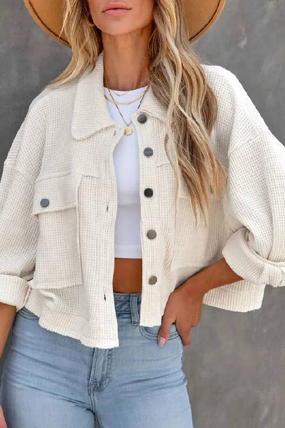 Women's Waffle Cardigan Short Top Jacket